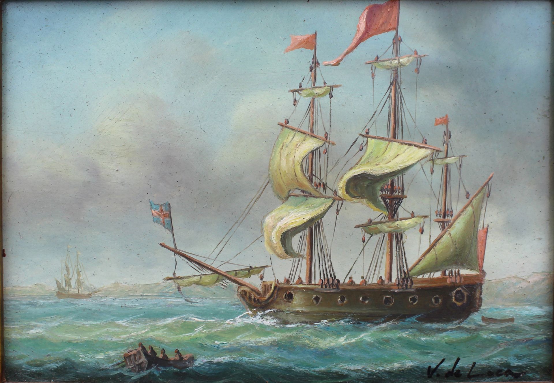 Maritime Painting Oil on Board Set in Heavy Gilt Frame - Image 2 of 5