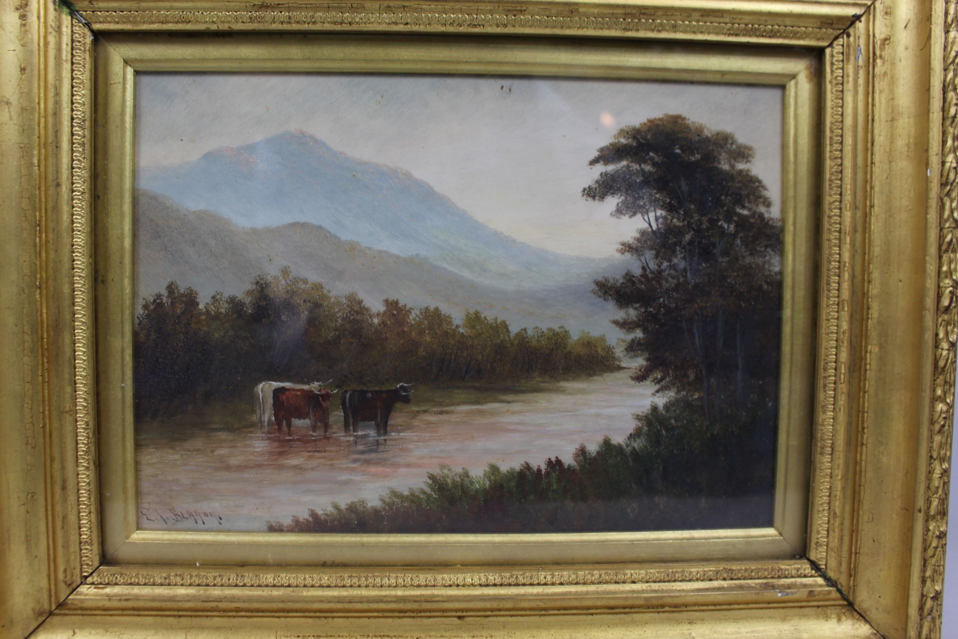 Cattle in a Stream Victorian Landscape by E.J.Bladon - Image 2 of 4