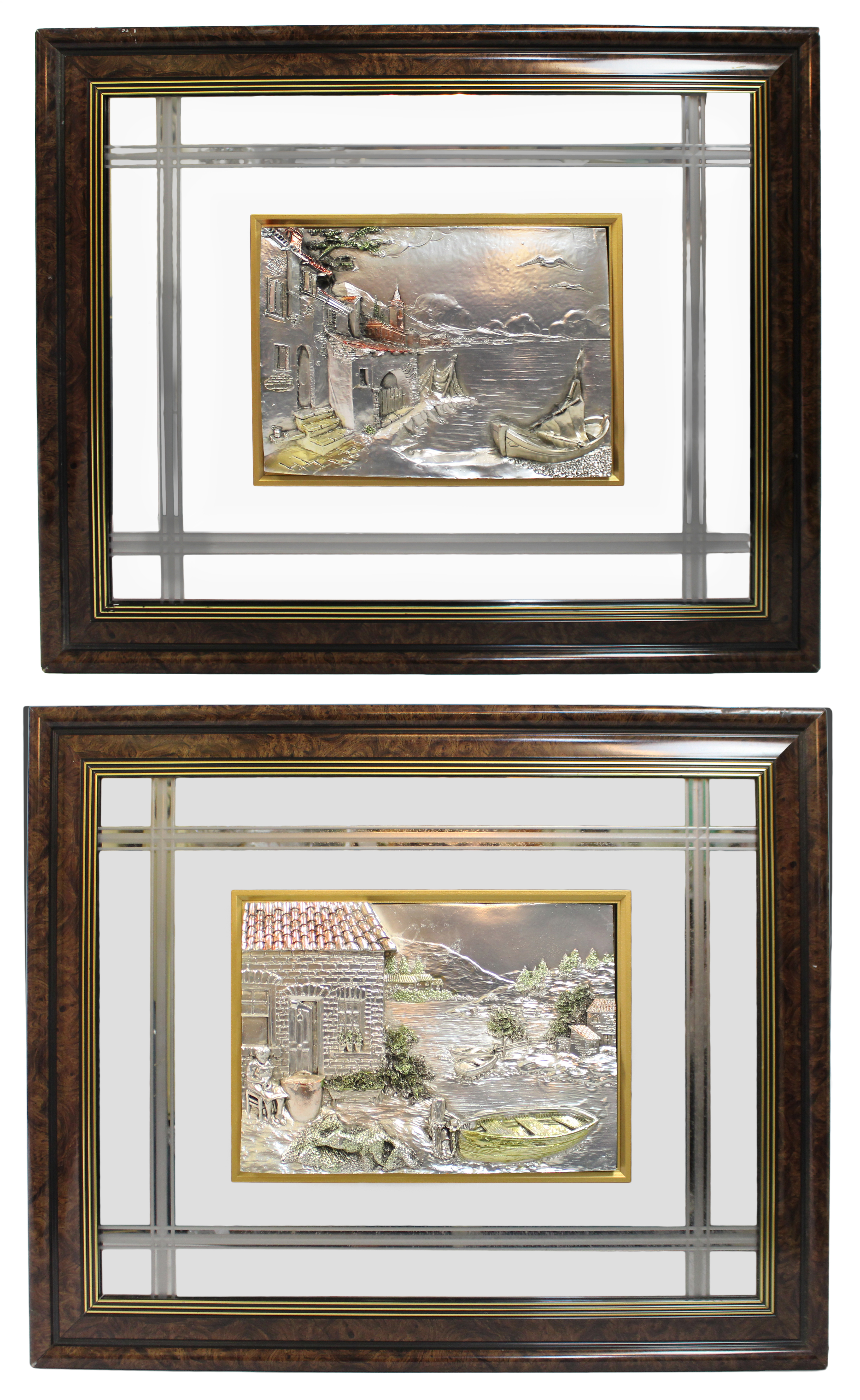 Pair of Large Creazioni Artistiche Relief Silver Artworks Framed