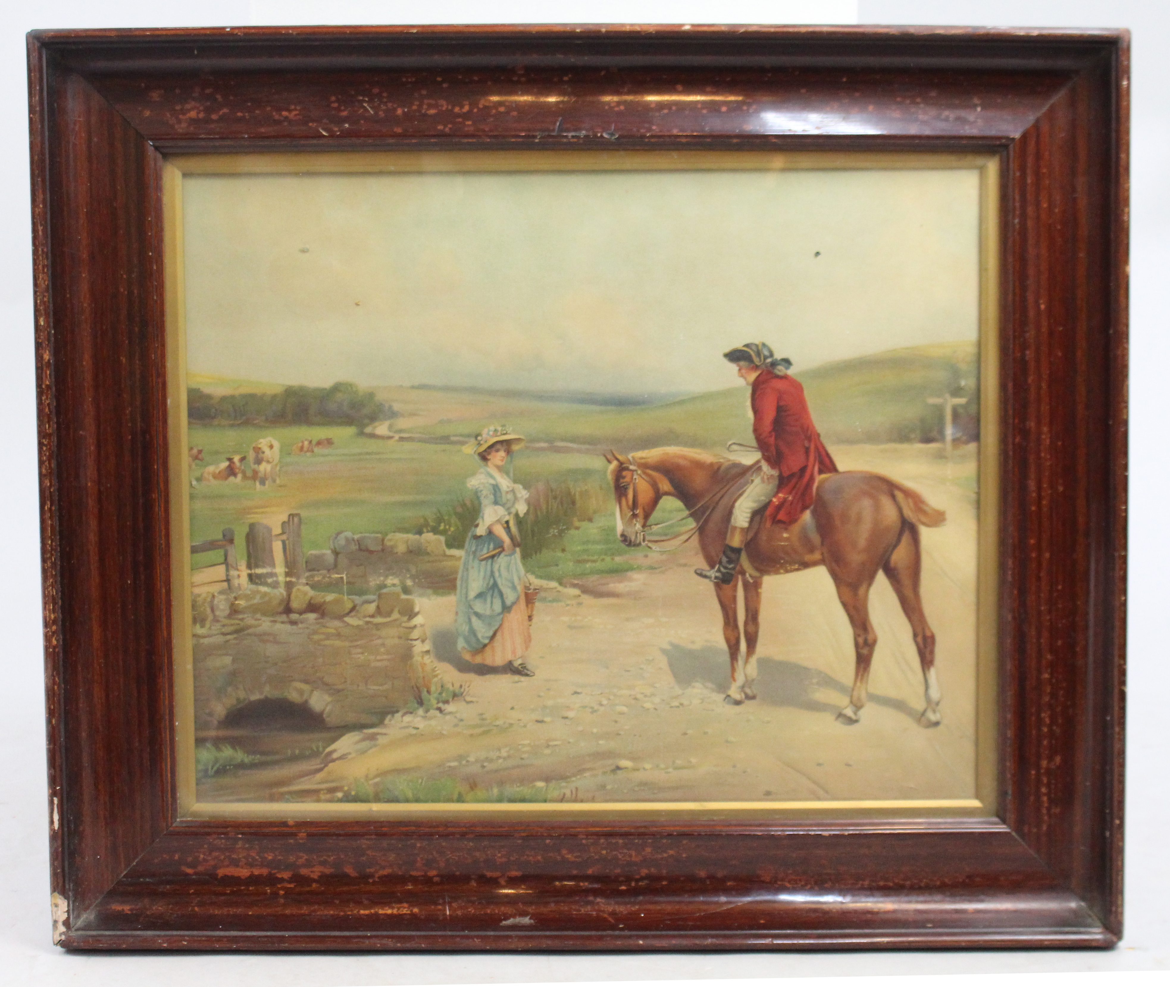 Antique 19th c. Coloured Country Print Set in Frame