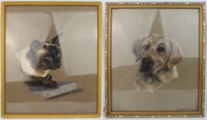 Pair of Original Pastel Animal Portraits by Jeanne Rynhart (1946-2020)