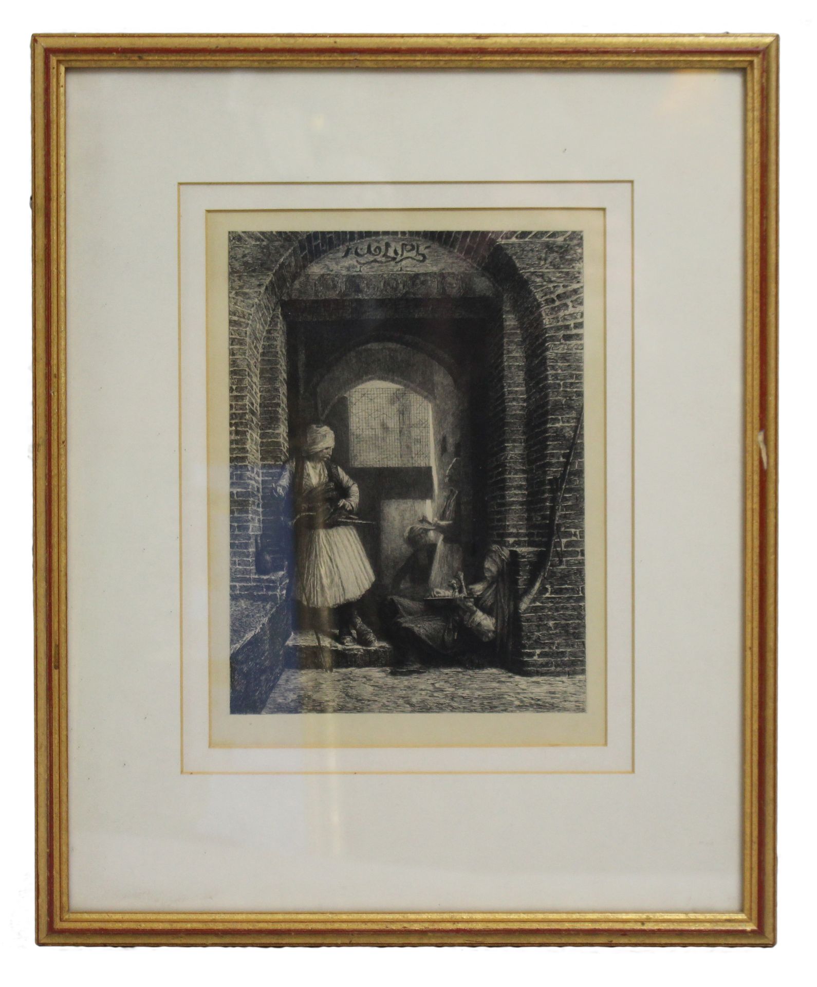 Victorian Arabic Etching Set in Gilt Frame