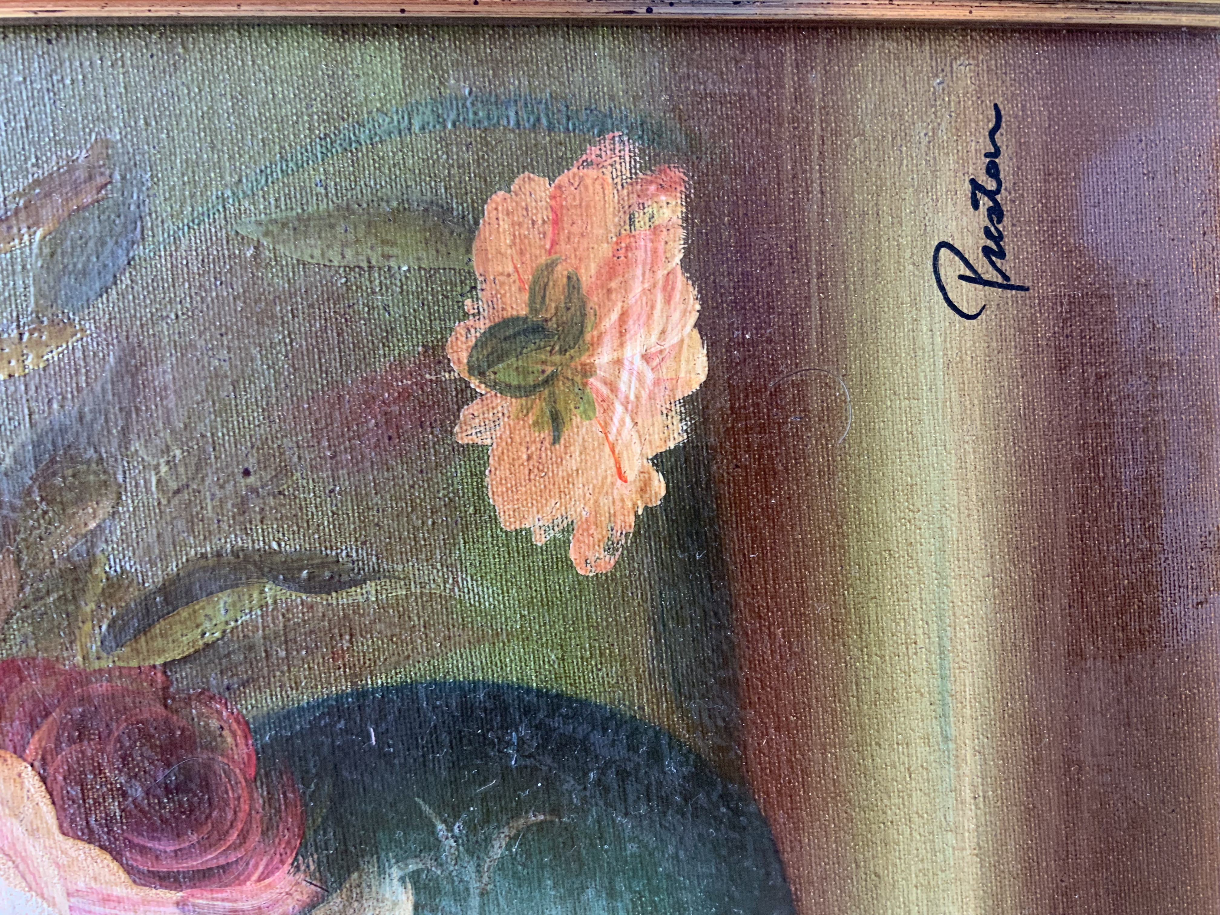 Still Life of Flowers Large Oil on Canvas Set in Gilded Frame Signed 20th Century - Image 5 of 8