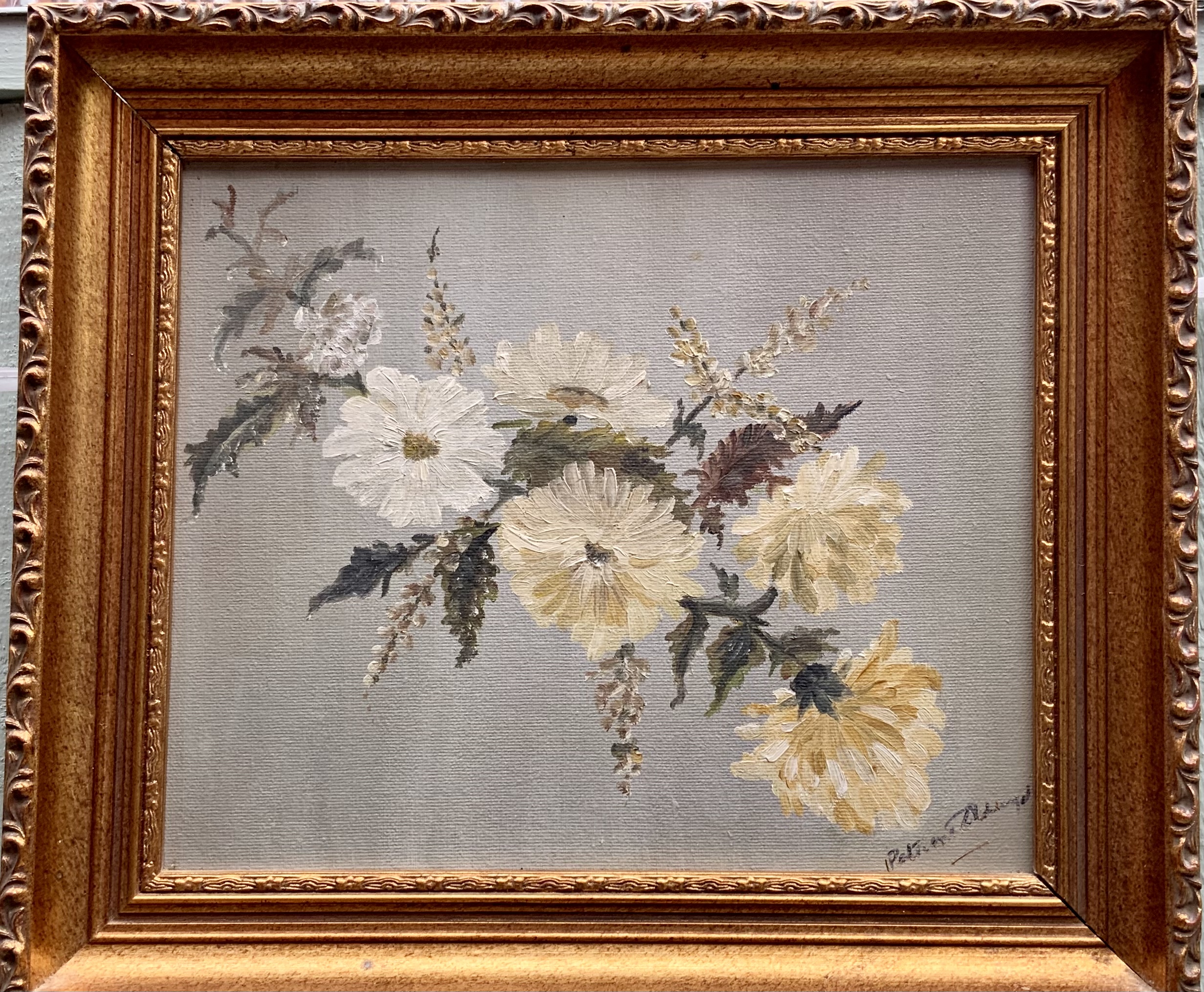 Still Life of Flowers Oil on Canvas Set In Gilded Frame English Signed 20th Century - Image 2 of 6