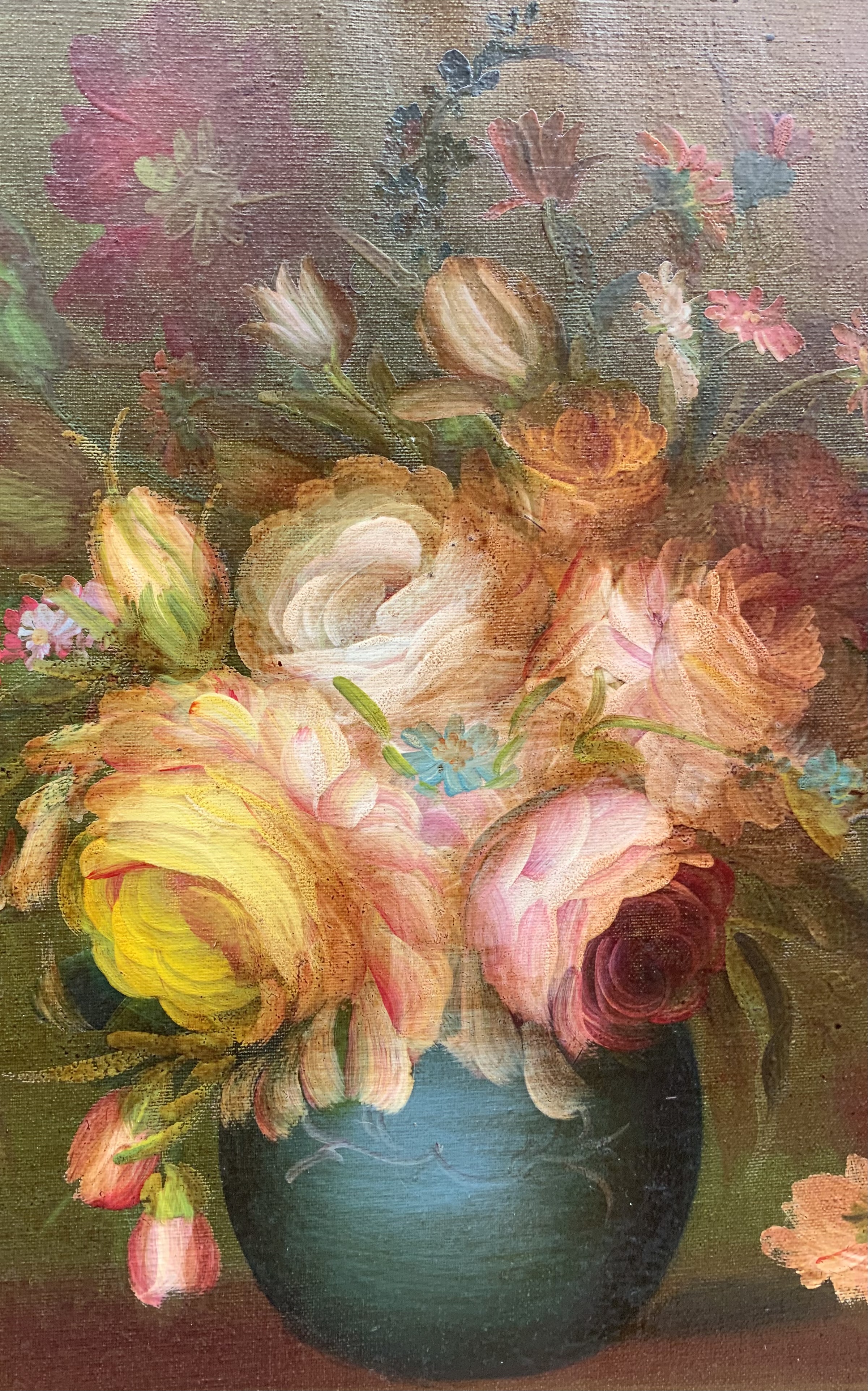 Still Life of Flowers Large Oil on Canvas Set in Gilded Frame Signed 20th Century - Image 4 of 8