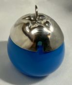 Antique Jam Honey Pot With Silver Plated Lid. White and Blue Glass Bowl