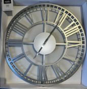 George Home - Large Wall Hung 45cm Diameter Silver Battery Clock