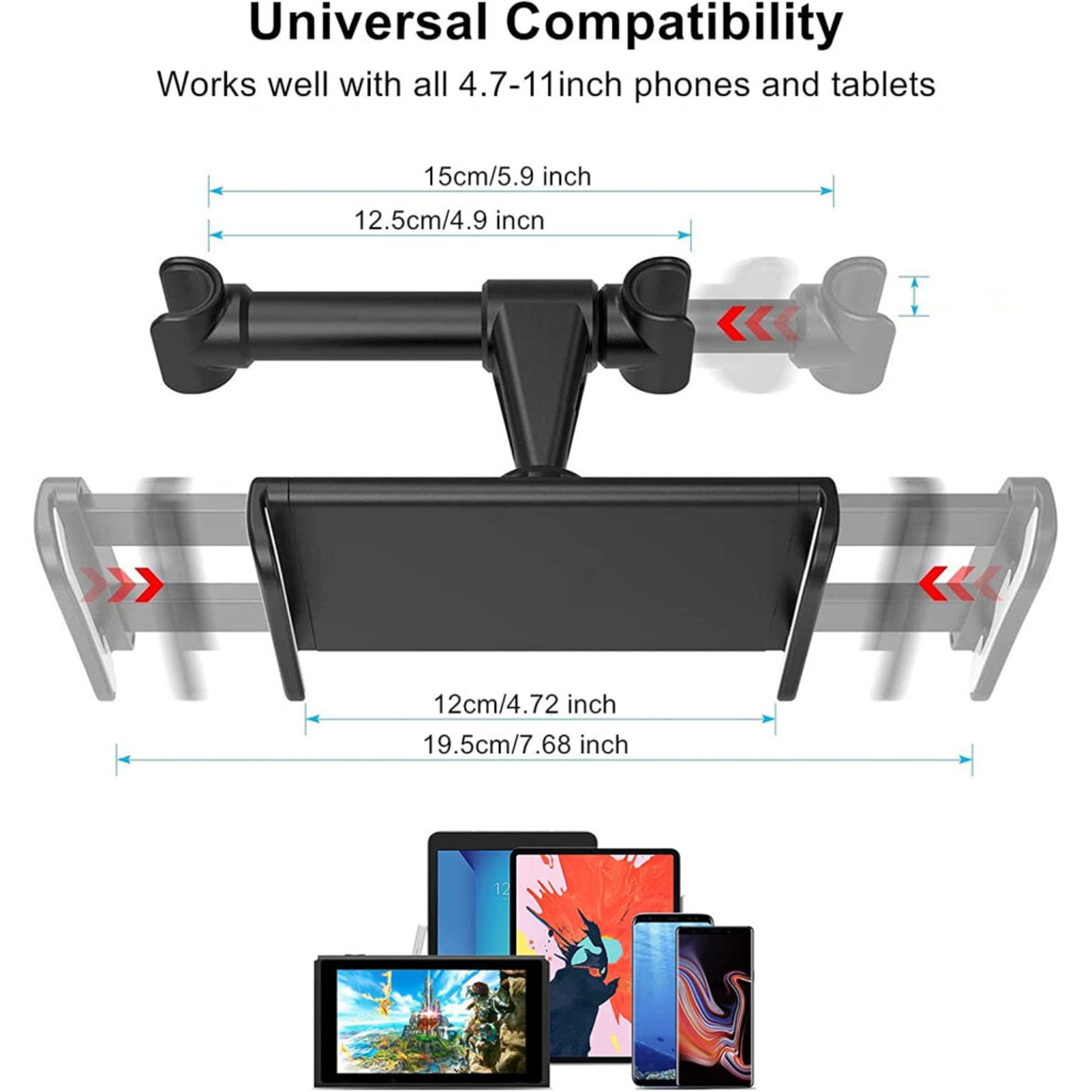 Universal Adjustable Car Headrest Phone/Tablet Holder Mount for 4.7~11" Tablet Max - Image 3 of 9