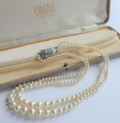 Vintage 16 inch Double Strand Pearl Necklace in Presentation Box