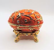 Faberge Style Jewelled Enamel Egg Trinket Box & Stand