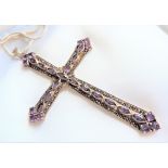 Large Sterling Silver 12 CT Amethyst Cross Necklace