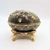 Faberge Style Jewelled Enamel Egg Trinket Box & Stand