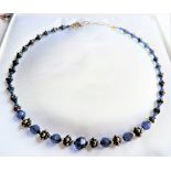 Blue & Silver Bead Necklace with Gift Pouch