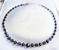 Blue & Silver Bead Necklace with Gift Pouch