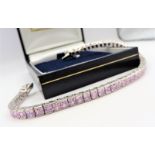 Sterling Silver 13CT Pink Topaz Tennis Bracelet