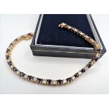 Gold on Sterling Silver 7.5 ct 50 Stone Sapphire Tennis Bracelet