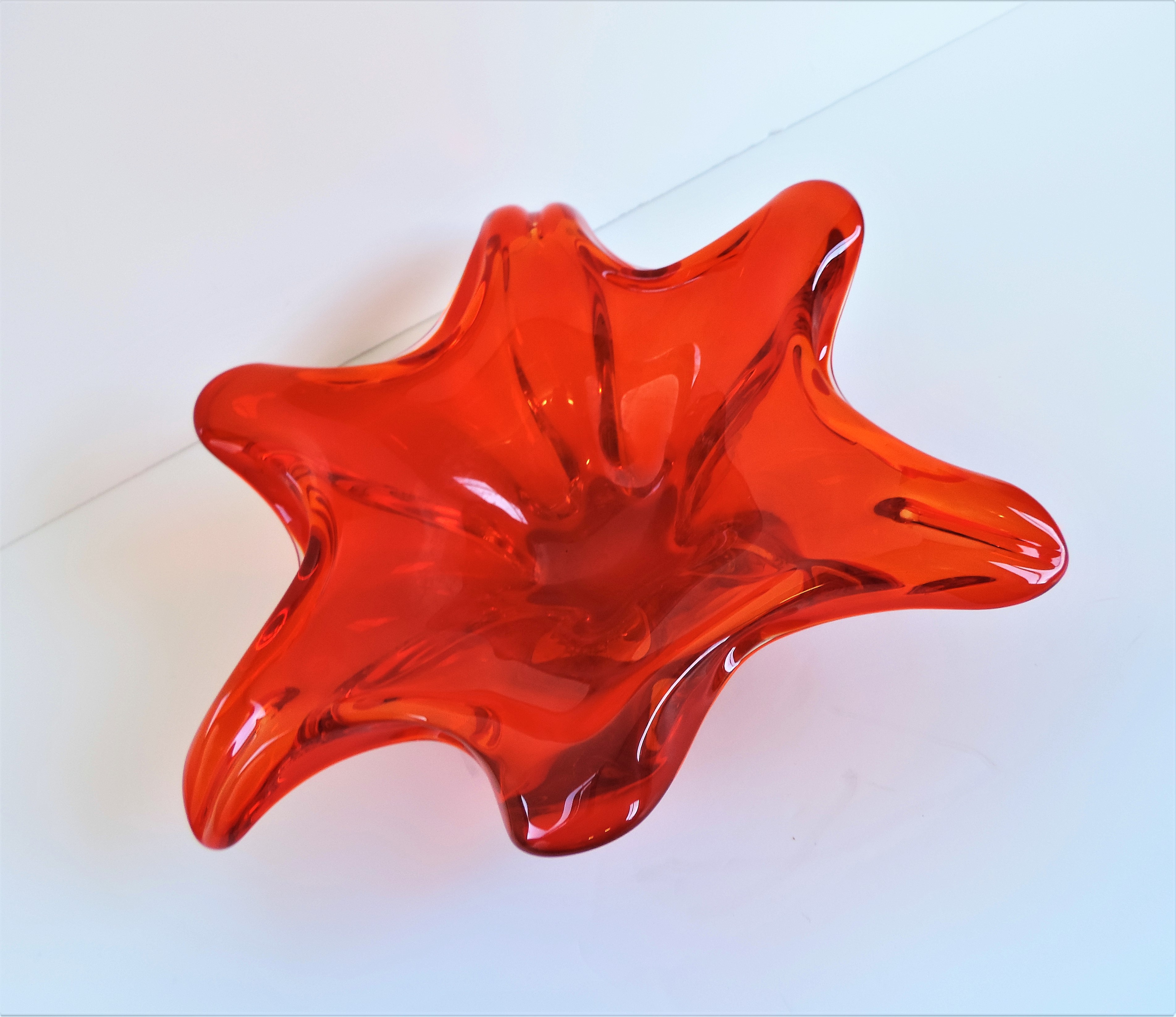 Vintage Murano Orange Red Freeform Sculptural Bowl - Image 2 of 5