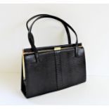 Vintage Mappin & Webb Black Lizard Skin Handbag