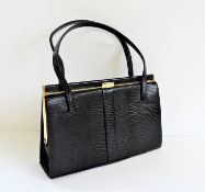 Vintage Mappin & Webb Black Lizard Skin Handbag