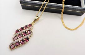 Gold on Sterling Silver Pink Tourmaline Pendant Necklace 'New' with Gift Box