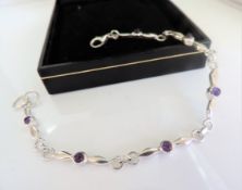 Sterling Silver Cabochon Amethyst Bracelet