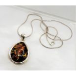 Sterling Silver Amber Pendant Necklace 24 inch Chain