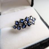 Sterling Silver 3.5 carat Sapphire & Diamond Ring 'NEW' with Gift Pouch