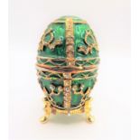 Faberge Style Jewelled Enamel Egg Trinket Box & Stand