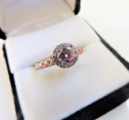 Sterling Silver 3.5 ct Pink & White Gemstone Ring New with Gift Pouch