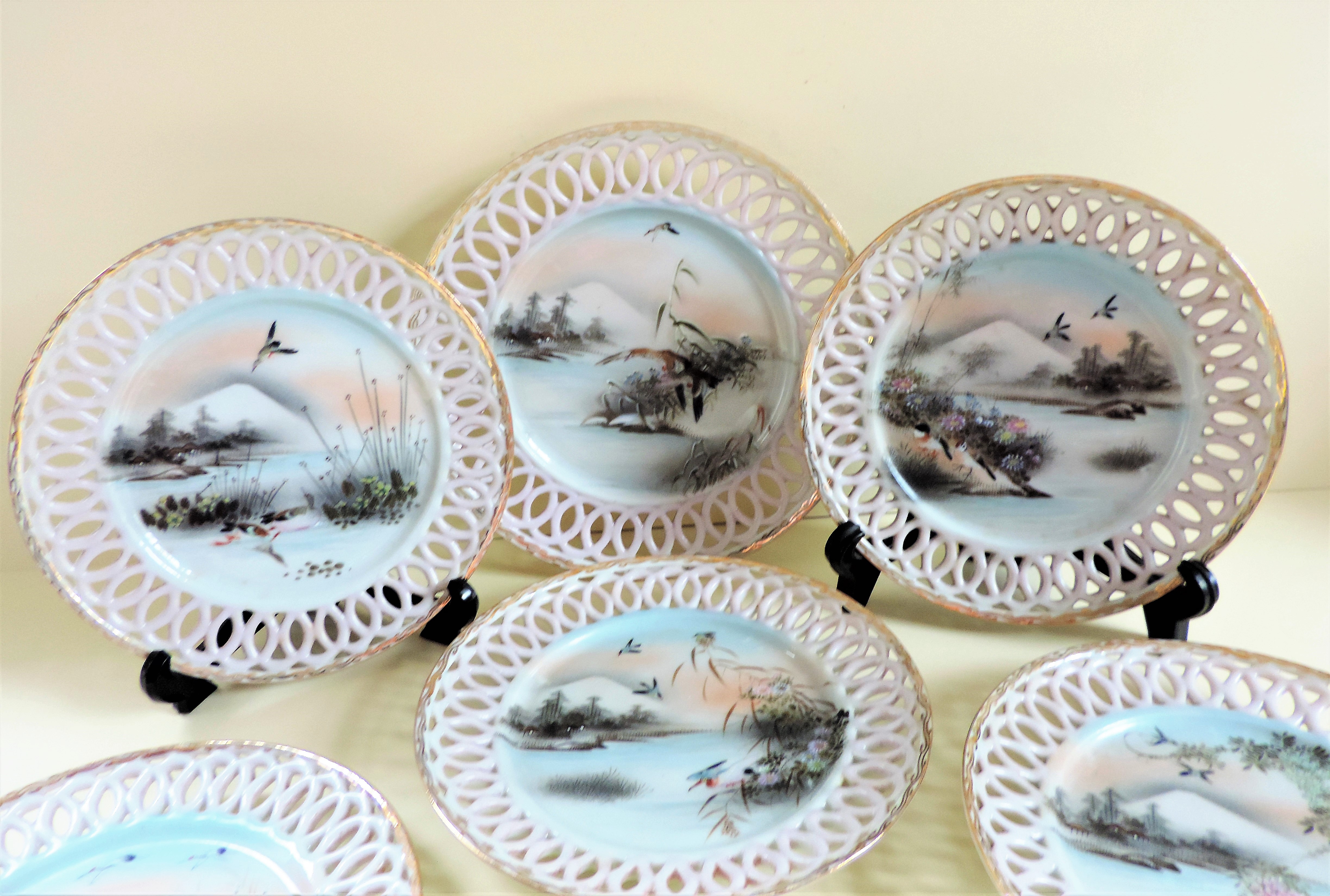 Suite of 7 Oriental Hand Painted Porcelain Dessert/Tea Plates - Image 4 of 10