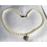 Pearl Necklace with Crystal Heart with Gift Pouch