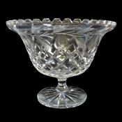 Large Antique Edwardian Etched Cut Crystal Pedestal Bowl
