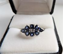 Sterling Silver Sapphire & Diamond Ring 'NEW' with Gift Pouch