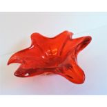 Vintage Murano Orange Red Freeform Sculptural Bowl