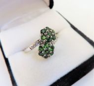 Sterling Silver 4 carat Green Diopside Ring New with Gift Pouch