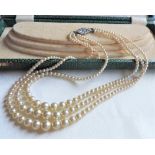 Vintage Triple Strand Graduated Pearl Necklace in Original Box