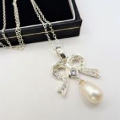 Sterling Silver Cultured Pearl Gemstone Pendant Necklace New with Gift Pouch
