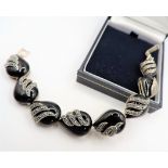 Sterling Silver Whitby Jet Marcasite Bracelet