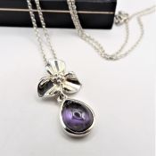 Sterling Silver Cabochon Amethyst Pendant Necklace
