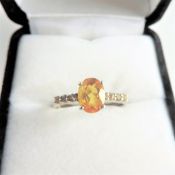 Sterling Silver Citrine & Diamond Ring 'NEW with gift pouch'