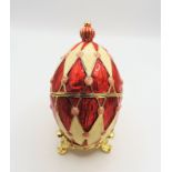 Faberge Style Jewelled Enamel Egg Trinket Box & Stand