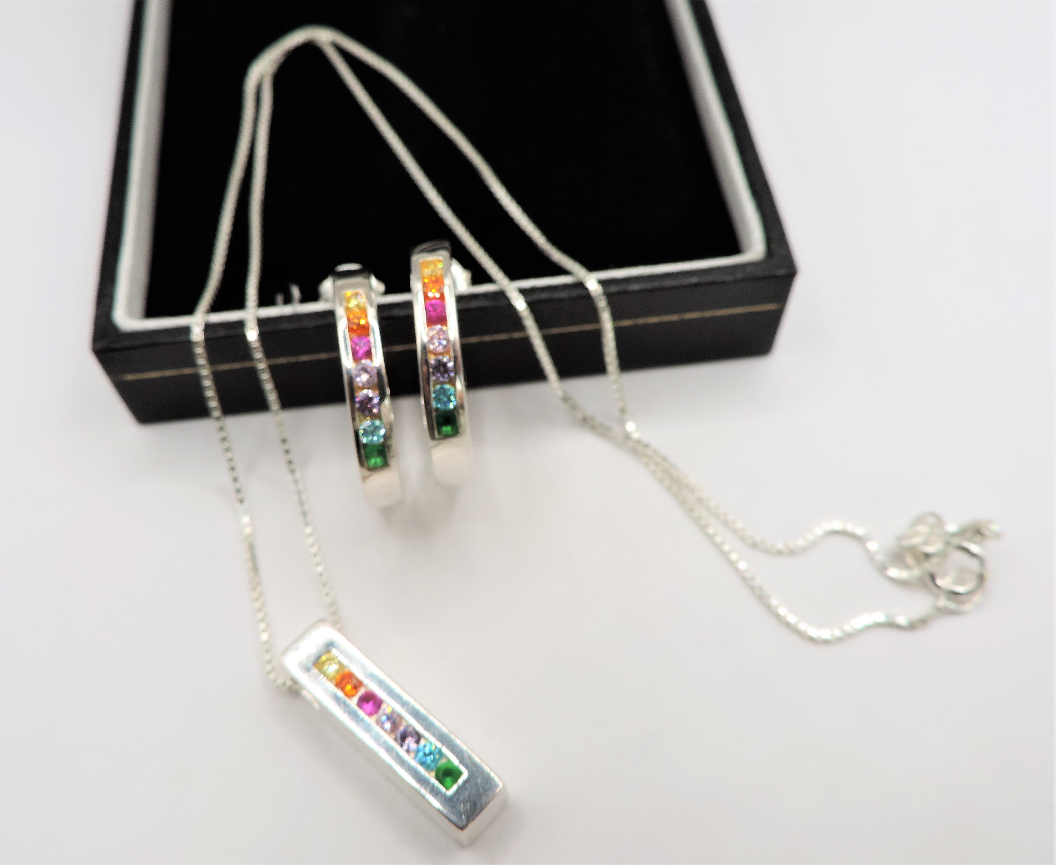 Sterling Silver Multi Gemstone Necklace and Earrings Set New with Gift Pouch - Image 2 of 2