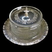 Antique Edwardian Silver Plate Glass Preserve/Butter/Honey Dish
