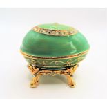 Faberge Style Jewelled Enamel Egg Trinket Box & Stand
