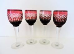 Circa 1930's French Cut Crystal Wine Glasses Set of 4