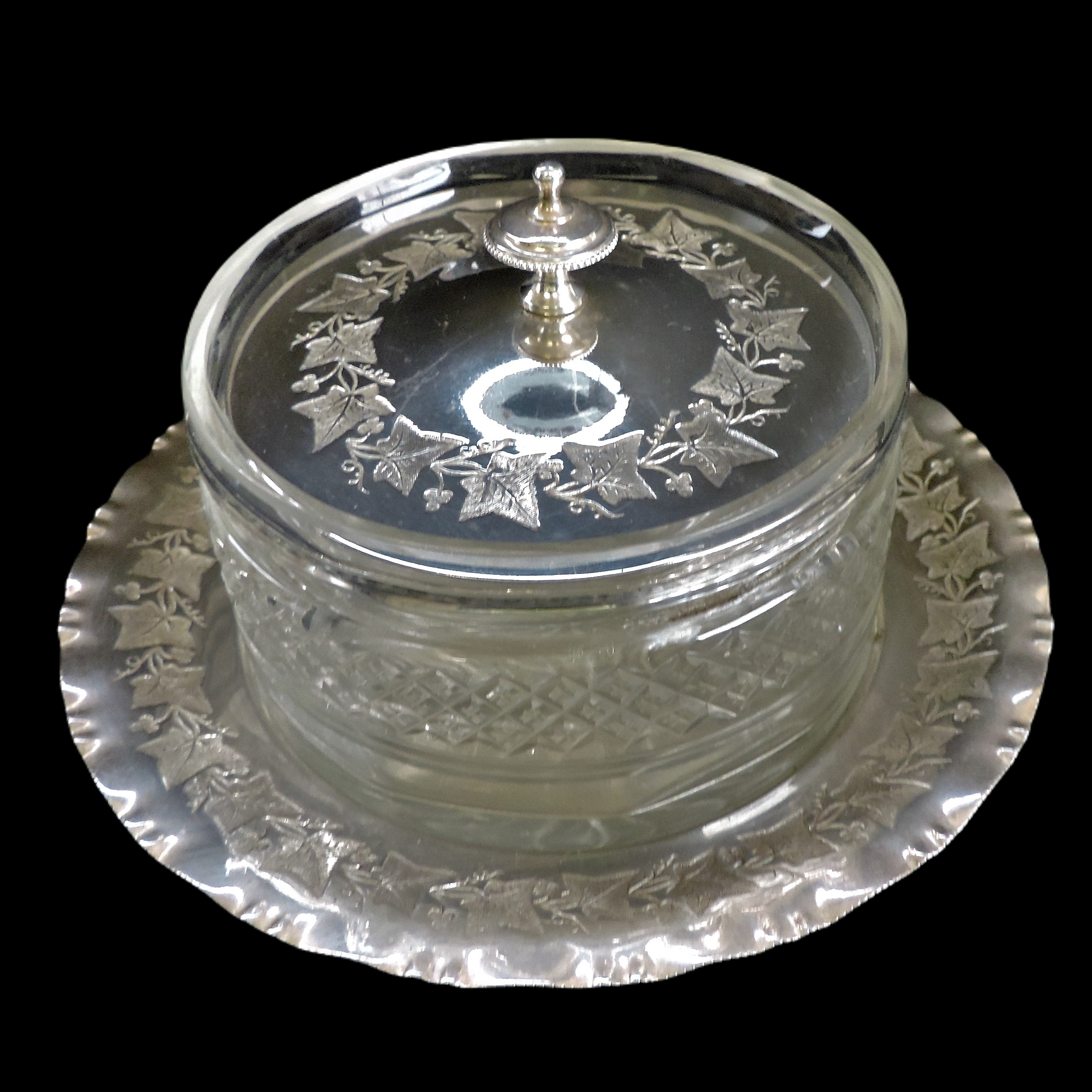 Antique Edwardian Silver Plate Glass Preserve/Butter/Honey Dish - Image 2 of 6