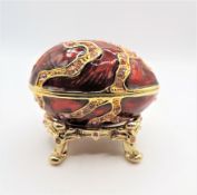 Faberge Style Jewelled Enamel Egg Trinket Box & Stand