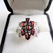 Stering Silver Garnet & Diamond  Ring New with Gift Pouch