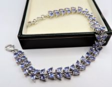 Sterling Silver Bracelet with 60 Pear Cut Tanzanite Gemstones 16 carats 'NEW with Gift Box'