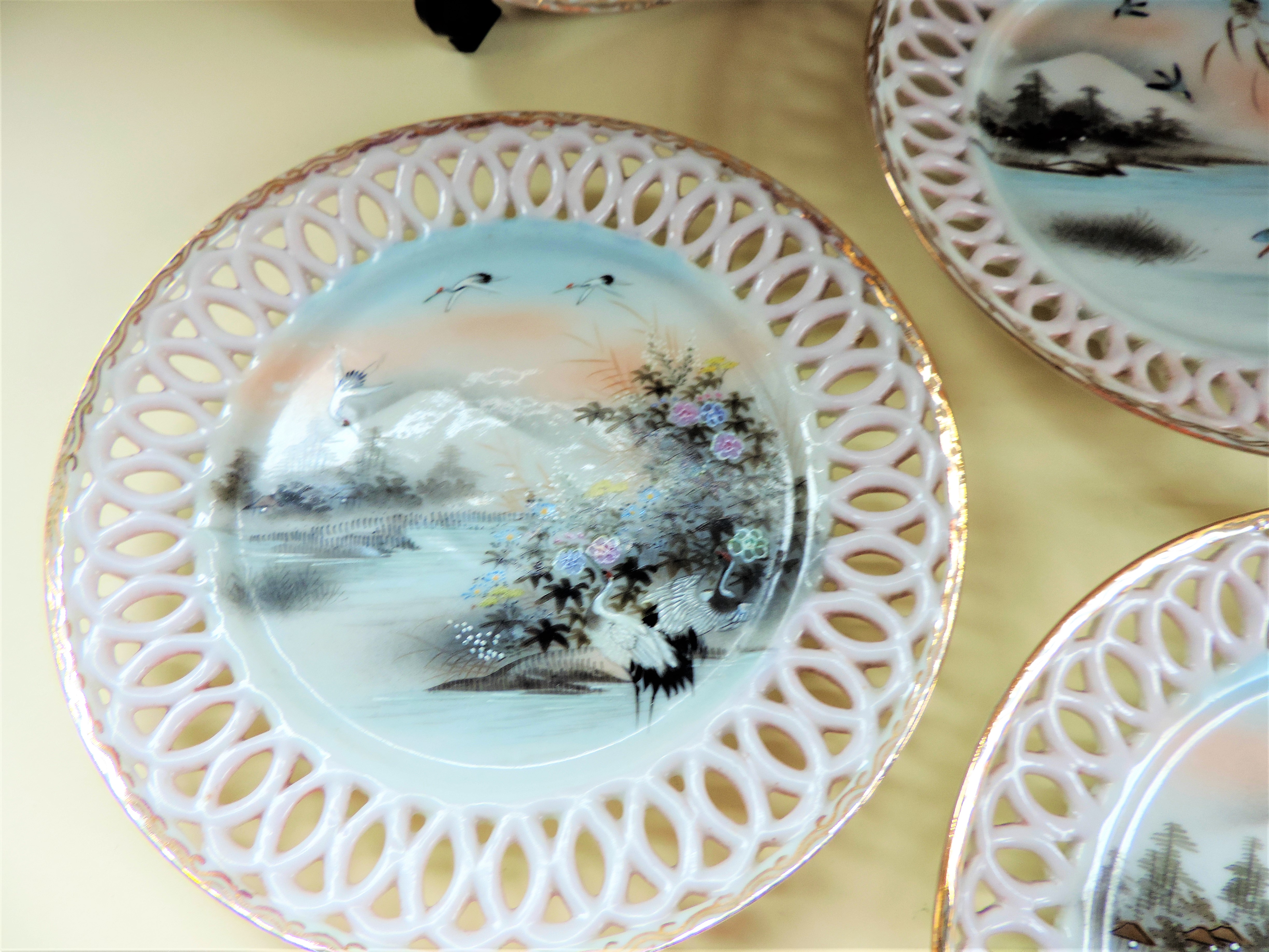 Suite of 7 Oriental Hand Painted Porcelain Dessert/Tea Plates - Image 6 of 10